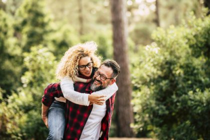 Happy adult caucasian couple in relationship